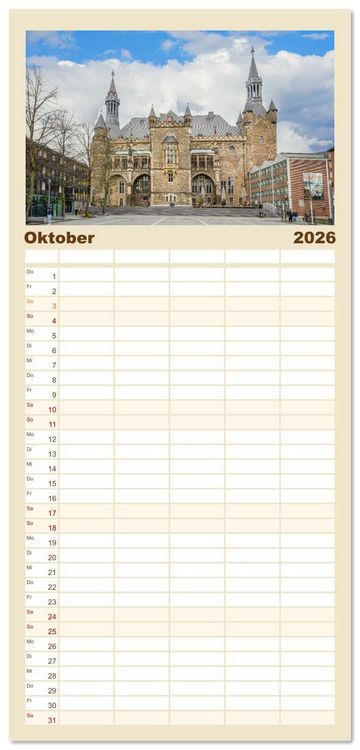 Produktbild: Familienplaner 2026 - Aachen Impressionen mit 5 Spalten (Wandkalender, 21 x 45 cm) CALVENDO