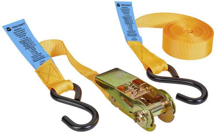 Produktbild: TOOLCRAFT Zweiteiliger Spanngurt Zugkraft LC Niederzurren (einzeln/direkt)=250 daN (L x B) 5 m x 25 mm Ratsche