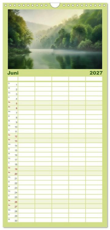 Produktbild: Familienplaner 2027 - Tr&auml;umereien in Gr&uuml;n mit 5 Spalten (Wandkalender, 21 x 45 cm) CALVENDO