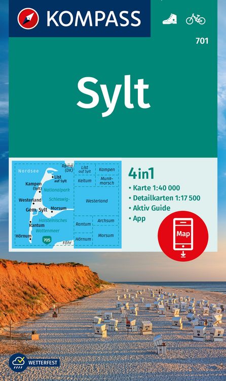 Produktbild: KOMPASS Wanderkarte 701 Sylt mit Ortspl&auml;nen 1:40.000
