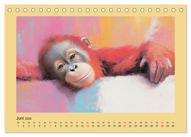 Produktbild: Majest&auml;tische Menschenaffen. Faszinierende Wesen in kunstvoller &Ouml;loptik (Tischkalender 2026 DIN A5 quer), CALVENDO Monatskalender