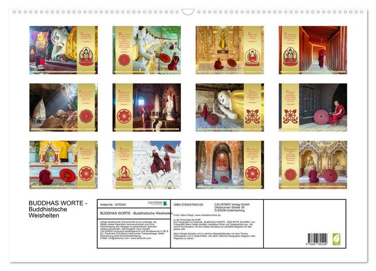 Produktbild: BUDDHAS WORTE - Buddhistische Weisheiten (Wandkalender 2026 DIN A2 quer), CALVENDO Monatskalender