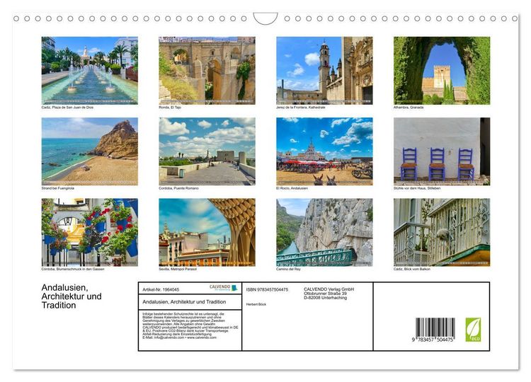 Produktbild: Andalusien, Architektur und Tradition (Wandkalender 2026 DIN A3 quer), CALVENDO Monatskalender