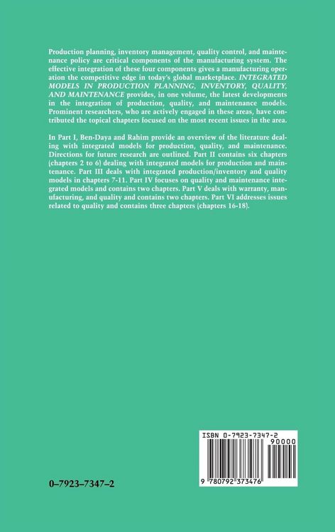 Produktbild: Integrated Models in Production Planning, Inventory, Quality, and Maintenance