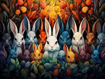 Produktbild: CALVENDO Puzzle Kaninchen - Illustration vieler K&ouml;pfe auf einem Bild | 1000 Teile Lege-Gr&ouml;&szlig;e 64x48cm Foto-Puzzle f&uuml;r gl&uuml;ckliche Stunden