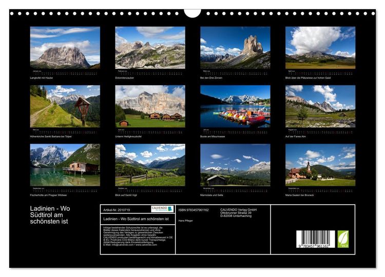 Produktbild: Ladinien - Wo S&uuml;dtirol am sch&ouml;nsten ist (Wandkalender 2026 DIN A3 quer), CALVENDO Monatskalender