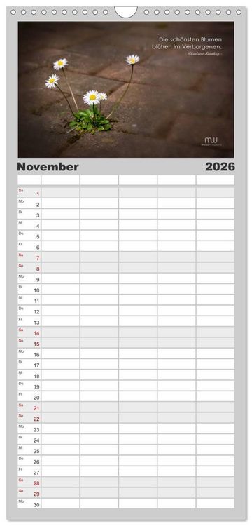 Produktbild: Familienplaner 2026 - Gedanken... Bildkalender mit Spr&uuml;chen mit 5 Spalten (Wandkalender, 21 x 45 cm) CALVENDO