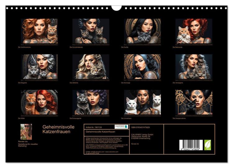Produktbild: Geheimnisvolle Katzenfrauen (Wandkalender 2026 DIN A3 quer), CALVENDO Monatskalender