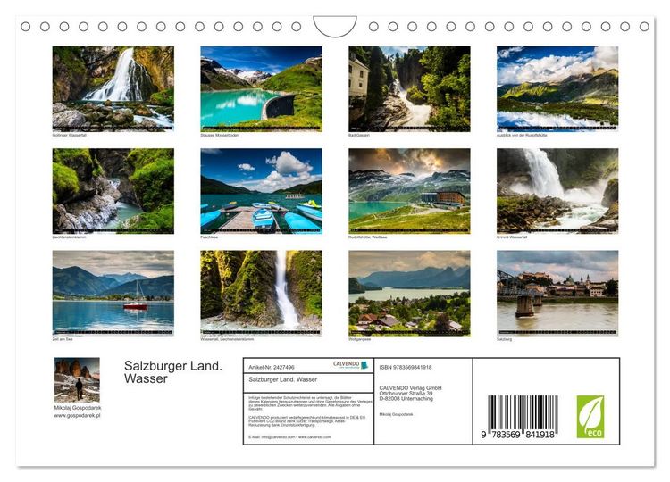 Produktbild: Salzburger Land. Wasser (Wandkalender 2027 DIN A4 quer), CALVENDO Monatskalender