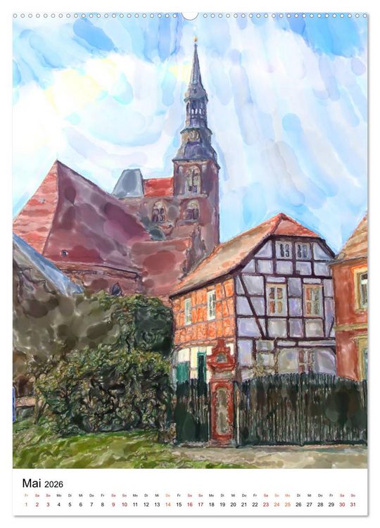 Produktbild: Tangerm&uuml;nde - Illustrationen der Stadt an der Elbe (Wandkalender 2026 DIN A2 hoch), CALVENDO Monatskalender