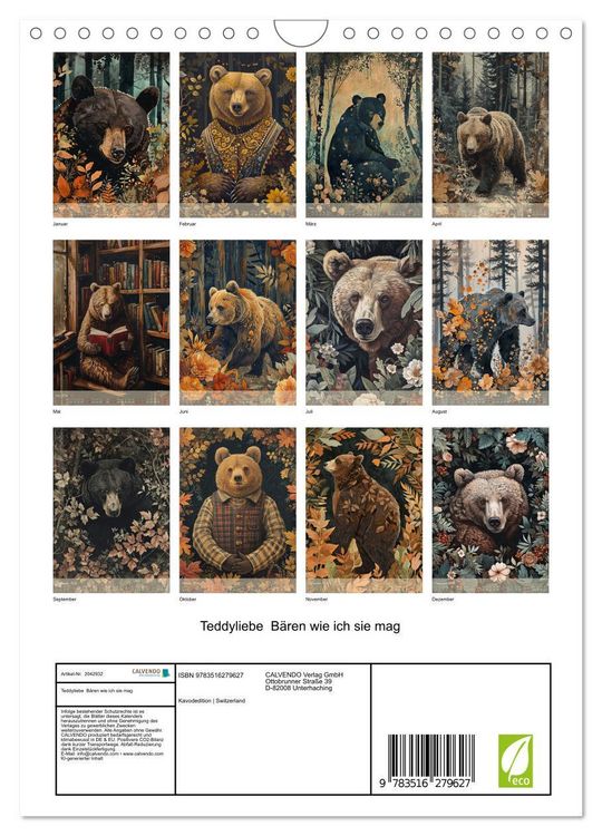 Produktbild: Teddyliebe B&auml;ren wie ich sie mag (Wandkalender 2026 DIN A4 hoch), CALVENDO Monatskalender