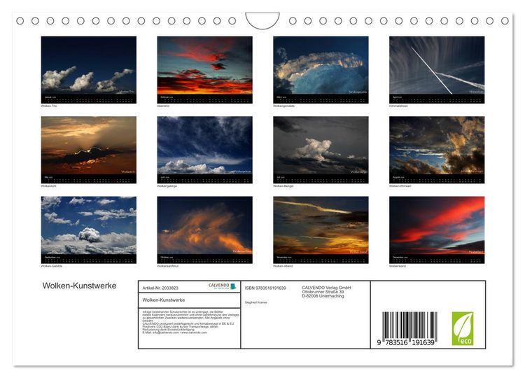 Produktbild: Wolken-Kunstwerke (Wandkalender 2026 DIN A4 quer), CALVENDO Monatskalender
