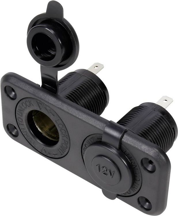 Produktbild: TRU Components Dual-Kfz-Einbaubuchse mit Schutzkappe Belastbarkeit Strom max.=20A 12 V/DC