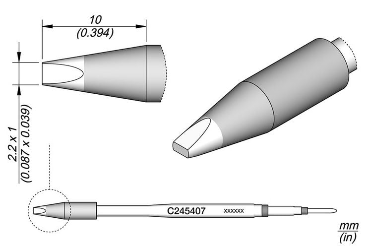 Produktbild: JBC Tools C245407 L&ouml;tspitze Mei&szlig;elform, gerade Spitzen-Gr&ouml;&szlig;e 1.0mm Inhalt 1St.