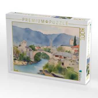 Produktbild: CALVENDO Puzzle Br&uuml;cke und Altstadt Mostar in Bosnien-Herzogowina | 1000 Teile Lege-Gr&ouml;&szlig;e 64x48cm Foto-Puzzle f&uuml;r gl&uuml;ckliche Stunden