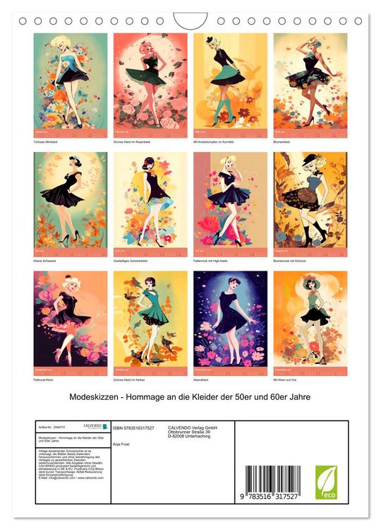 Produktbild: Modeskizzen - Hommage an die Kleider der 50er und 60er Jahre (Wandkalender 2026 DIN A4 hoch), CALVENDO Monatskalender