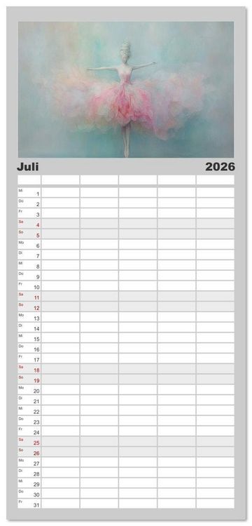 Produktbild: Familienplaner 2026 - Im Pas de Deux mit der Stille mit 5 Spalten (Wandkalender, 21 x 45 cm) CALVENDO