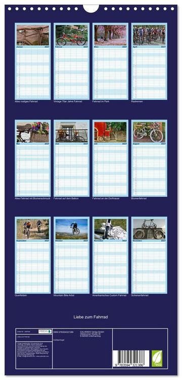 Produktbild: Familienplaner 2027 - Liebe zum Fahrrad mit 5 Spalten (Wandkalender, 21 x 45 cm) CALVENDO
