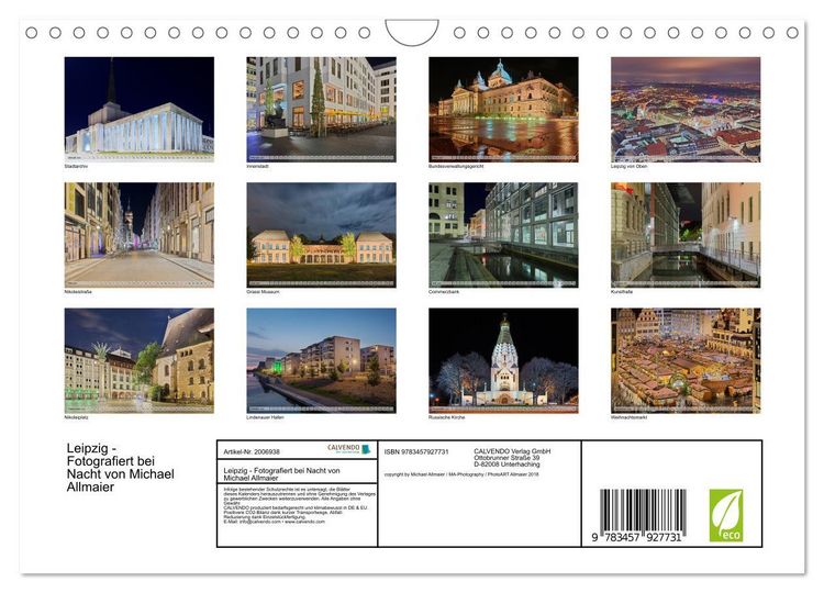 Produktbild: Leipzig - Fotografiert bei Nacht von Michael Allmaier (Wandkalender 2026 DIN A4 quer), CALVENDO Monatskalender