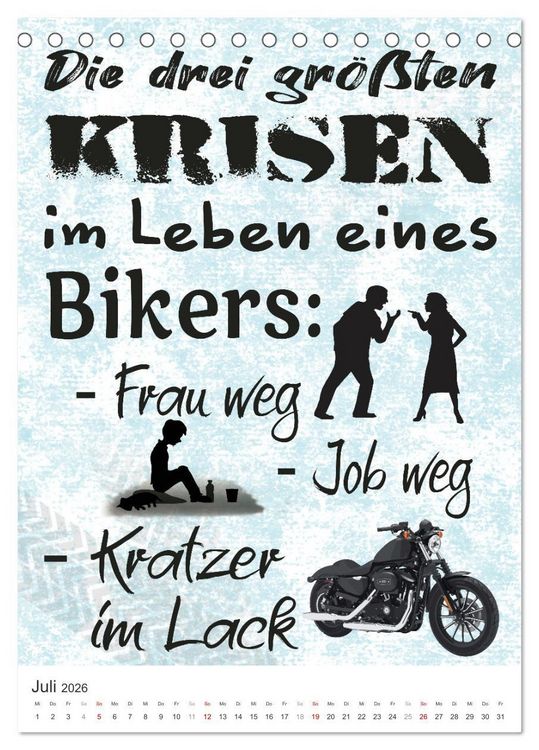 Produktbild: Coole Biker-Spr&uuml;che (Tischkalender 2026 DIN A5 hoch), CALVENDO Monatskalender