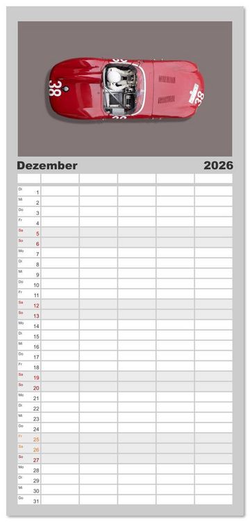 Produktbild: Familienplaner 2026 - Two-Seater Racing Cars 1950-1960 mit 5 Spalten (Wandkalender, 21 x 45 cm) CALVENDO