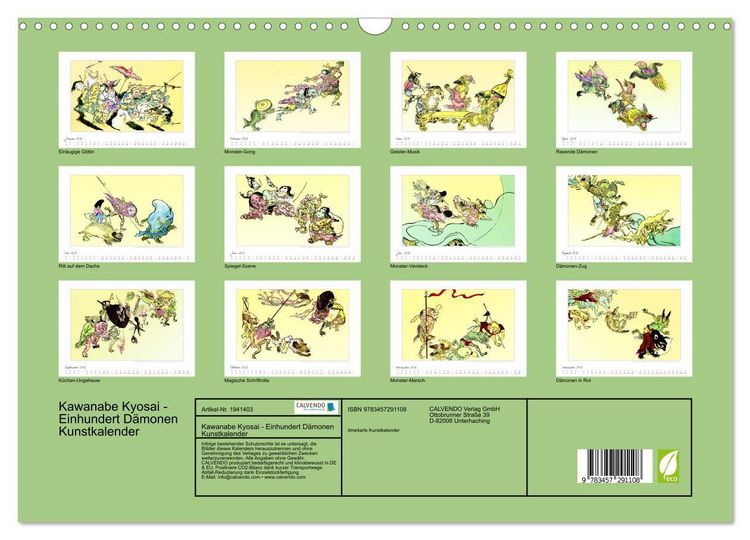 Produktbild: Kawanabe Kyosai - Einhundert D&auml;monen Kunstkalender (Wandkalender 2026 DIN A3 quer), CALVENDO Monatskalender