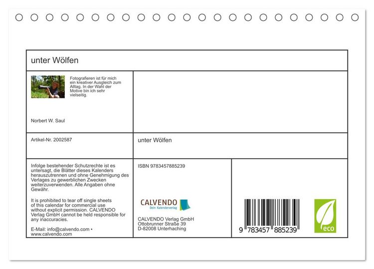 Produktbild: unter W&ouml;lfen (Tischkalender 2026 DIN A5 quer), CALVENDO Monatskalender
