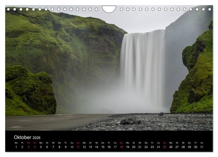 Produktbild: Islands Landschaften - Wasser, Eis und gr&uuml;nes Moos (Wandkalender 2026 DIN A4 quer), CALVENDO Monatskalender