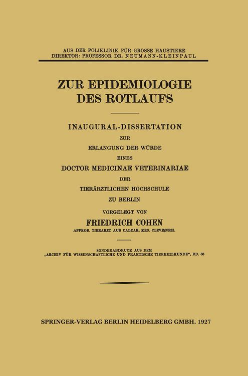 Produktbild: Zur Epidemiologie des Rotlaufs