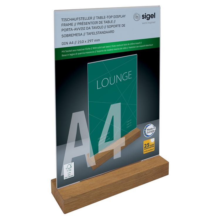 Produktbild: SIGEL Tischaufsteller, mit Holzsockel, A4 hoch