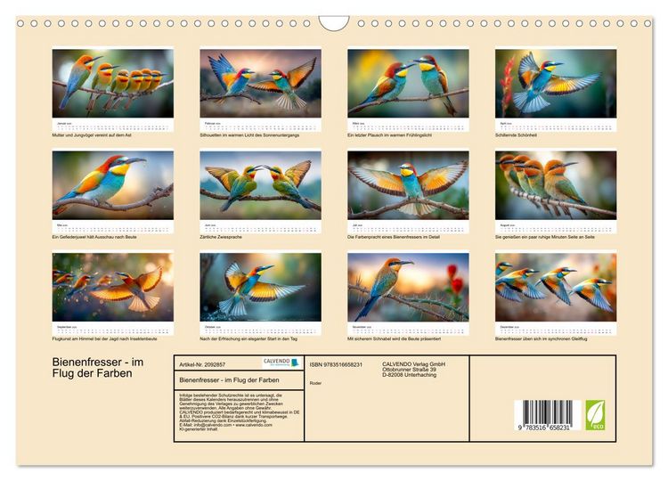 Produktbild: Bienenfresser - im Flug der Farben (Wandkalender 2026 DIN A3 quer), CALVENDO Monatskalender
