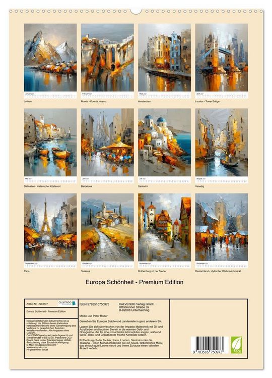 Produktbild: Europa Sch&ouml;nheit - Premium Edition (hochwertiger Premium Wandkalender 2027 DIN A2 hoch), Kunstdruck in Hochglanz