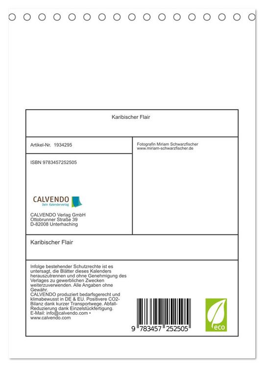 Produktbild: Karibischer Flair (Tischkalender 2026 DIN A5 hoch), CALVENDO Monatskalender