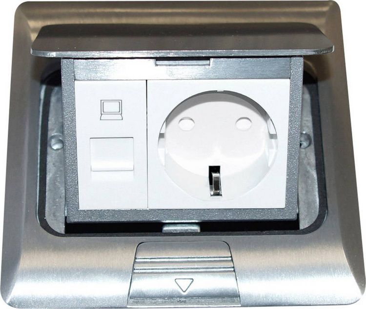 Produktbild: LEDmaxx 105626 1fach Fu&szlig;boden-Einbausteckdose mit Cat5 Buchse IP20 Aluminium