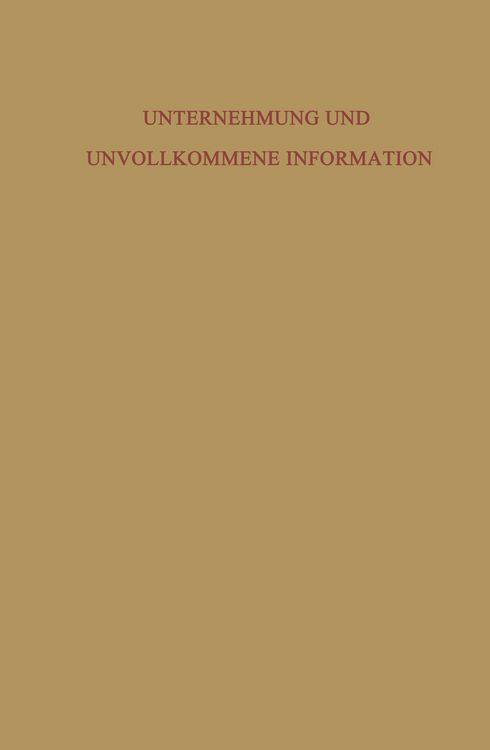 Produktbild: Unternehmung und Unvollkommene Information