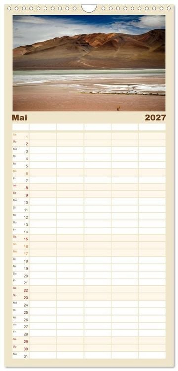 Produktbild: Familienplaner 2027 - Die Farben der Anden - Argentinien und Chile mit 5 Spalten (Wandkalender, 21 x 45 cm) CALVENDO