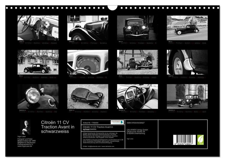 Produktbild: Citro&euml;n 11 CV Traction Avant in schwarzweiss (Wandkalender 2025 DIN A3 quer), CALVENDO Monatskalender