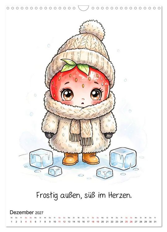 Produktbild: Erdbeer Kalender - Niedliche Illustrationen mit Spr&uuml;chen (Wandkalender 2027 DIN A3 hoch), CALVENDO Monatskalender