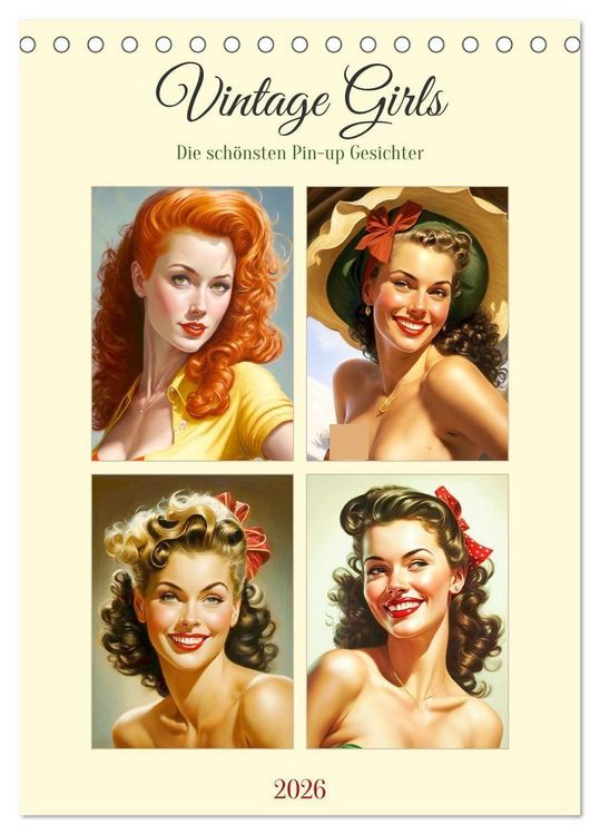 Produktbild: Vintage Girls. Die sch&ouml;nsten Pin-up Gesichter (Tischkalender 2026 DIN A5 hoch), CALVENDO Monatskalender