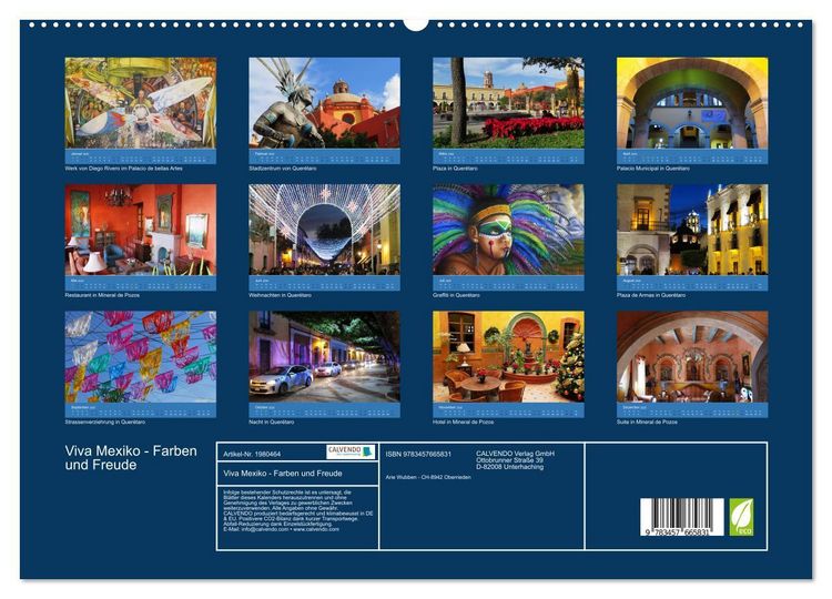 Produktbild: Viva Mexiko - Farben und Freude (hochwertiger Premium Wandkalender 2026 DIN A2 quer), Kunstdruck in Hochglanz