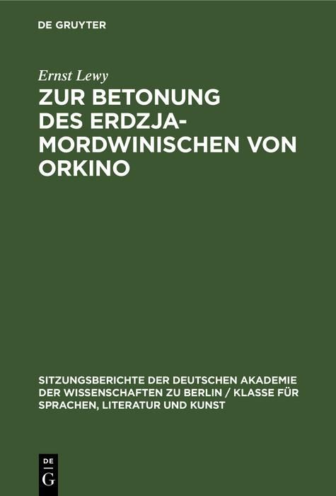 Produktbild: Zur Betonung des Erdzja-Mordwinischen von Orkino