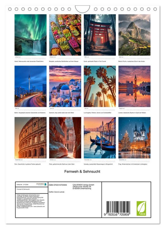 Produktbild: Fernweh & Sehnsucht (Wandkalender 2026 DIN A4 hoch), CALVENDO Monatskalender