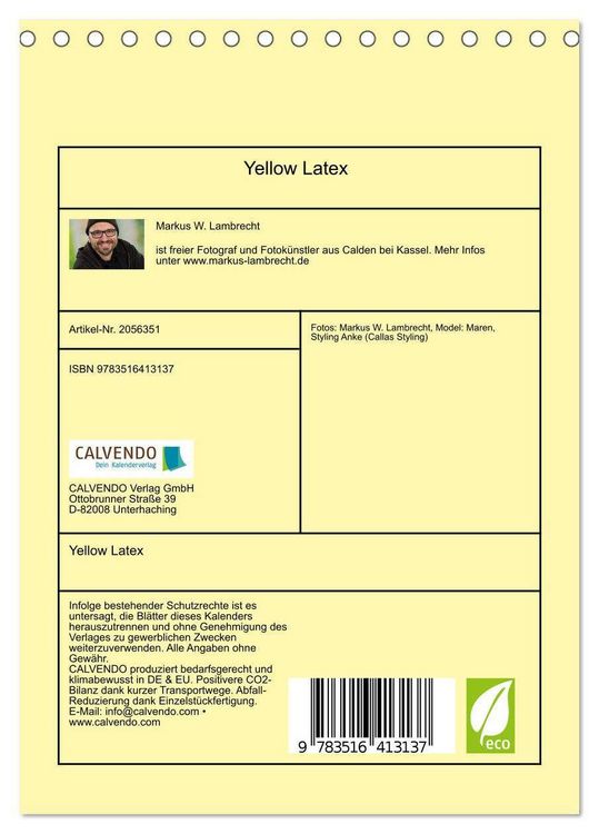 Produktbild: Yellow Latex (Tischkalender 2026 DIN A5 hoch), CALVENDO Monatskalender