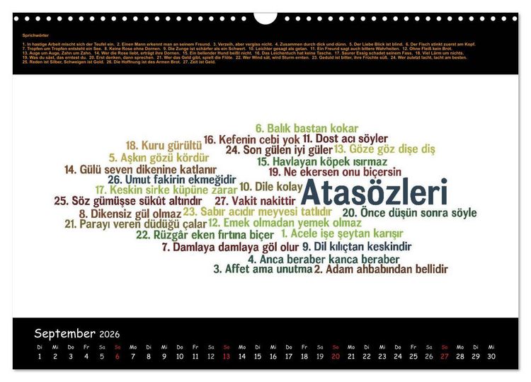 Produktbild: Sprachkalender T&uuml;rkisch-Deutsch (Wandkalender 2026 DIN A3 quer), CALVENDO Monatskalender