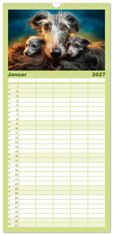 Produktbild: Familienplaner 2027 - Lurcher Portraits - Zwei Welpen entdecken die Welt mit 5 Spalten (Wandkalender, 21 x 45 cm) CALVENDO