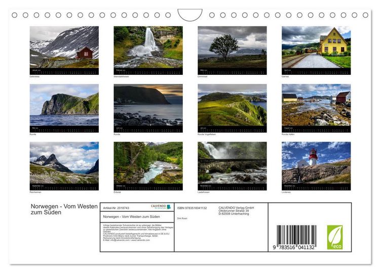 Produktbild: Norwegen - Vom Westen zum S&uuml;den (Wandkalender 2026 DIN A4 quer), CALVENDO Monatskalender