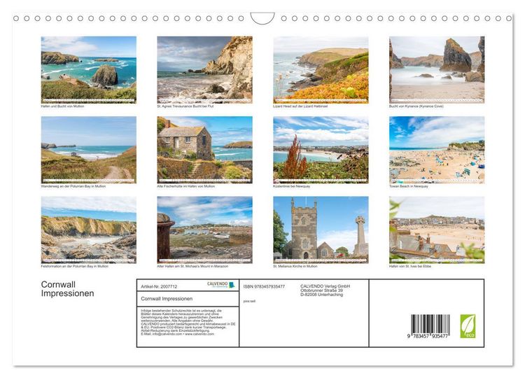 Produktbild: Cornwall Impressionen (Wandkalender 2026 DIN A3 quer), CALVENDO Monatskalender