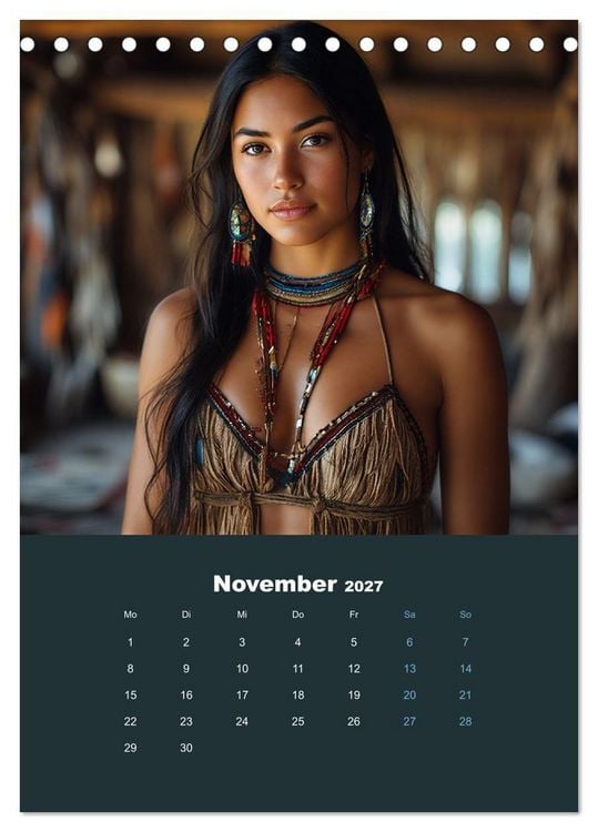 Produktbild: Indianische Sch&ouml;nheiten Kalender: Sinnliche Glamour Frauen in KI Kunst (Tischkalender 2027 DIN A5 hoch), CALVENDO Monatskalender
