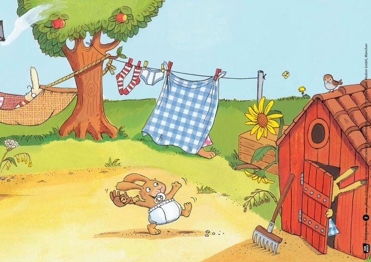 Produktbild: Wenn sieben freche kleine Hasen schnell in die Verstecke rasen. Kamishibai Bildkartenset