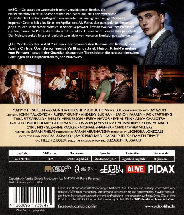 Produktbild: Agatha Christie: Die Morde des Herrn ABC (The ABC Murders) / Starbesetzte Neuverfilmung des Hercule Poirot-Romans mit John Malkovich